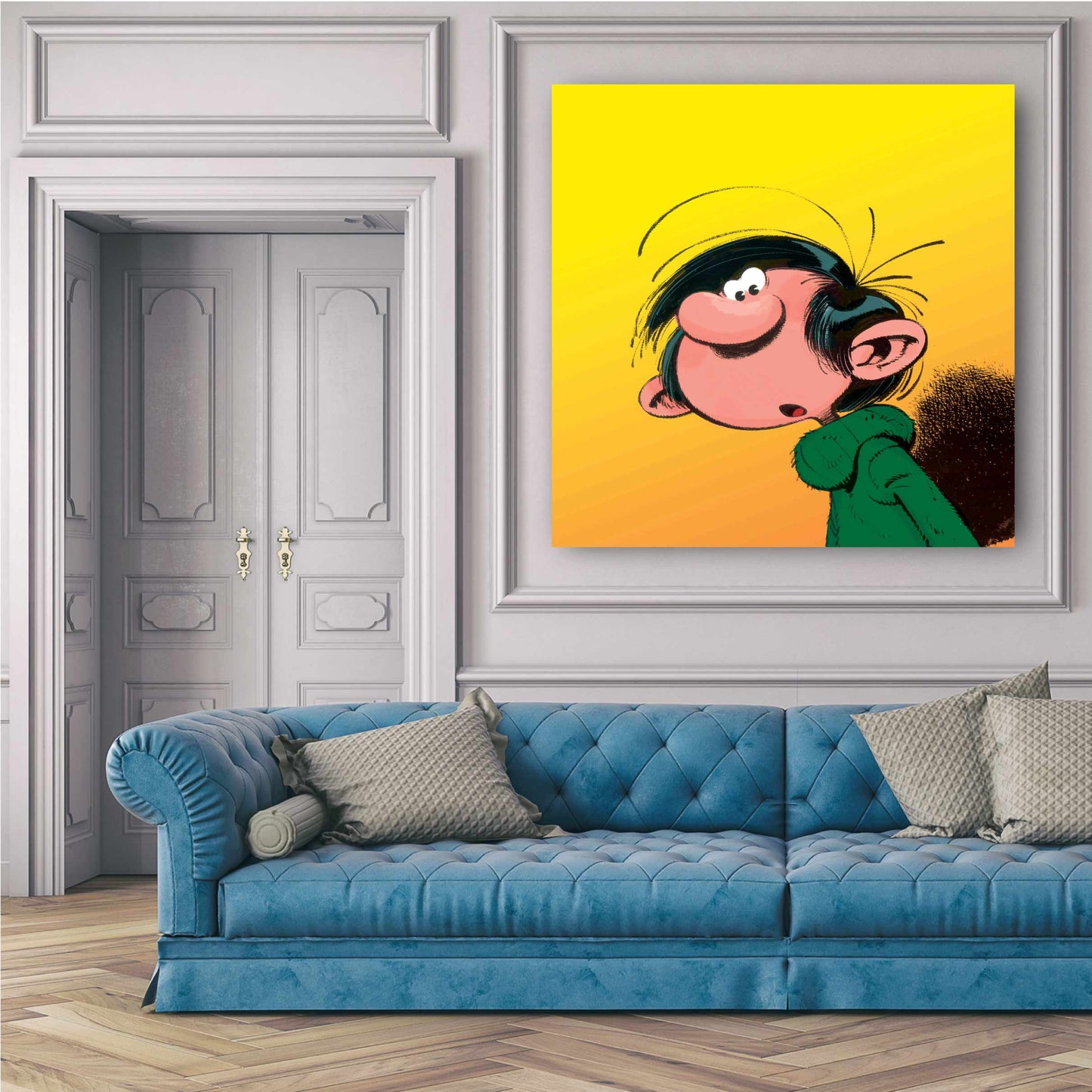 Tableau Gaston Lagaffe 6 Gaston sur fond jaune