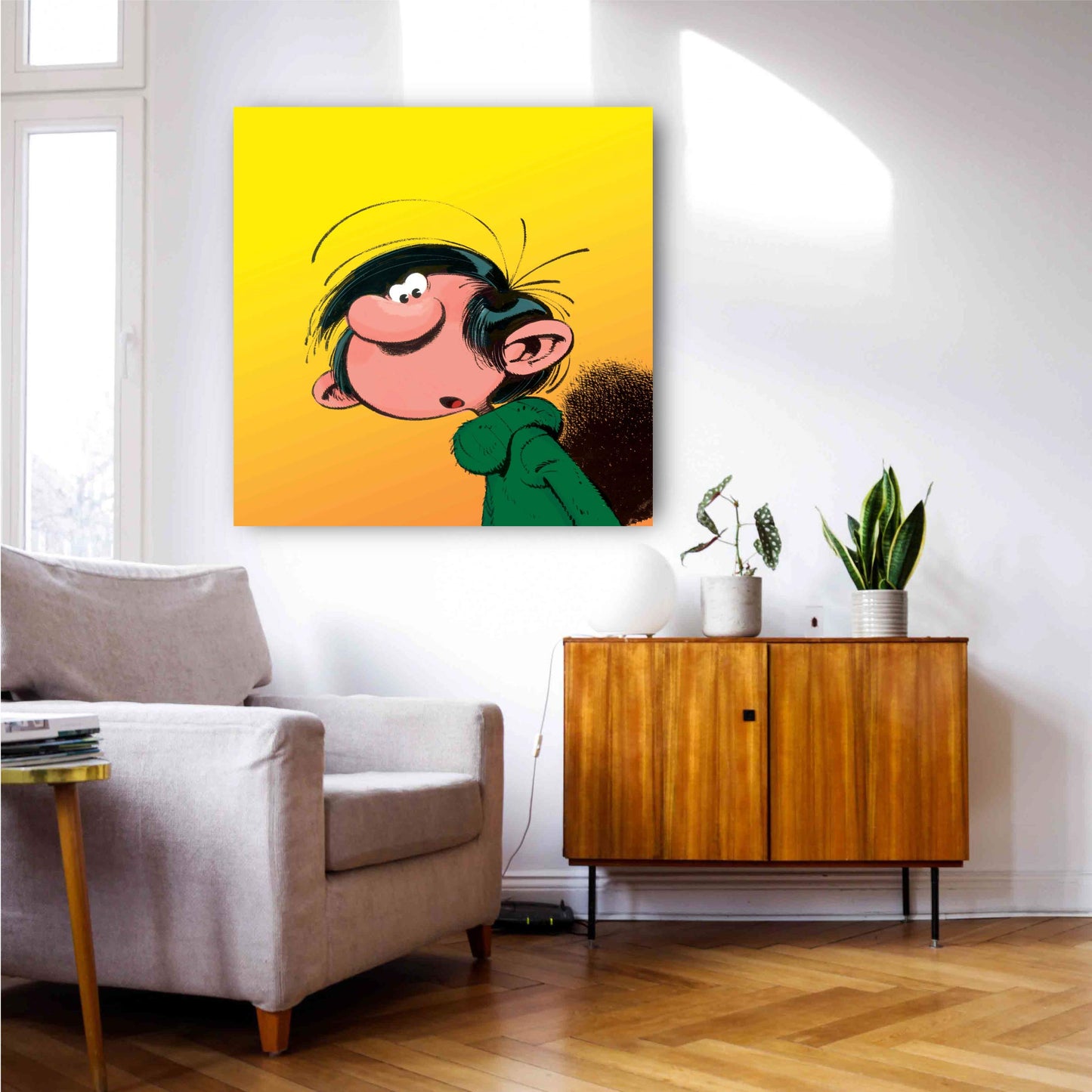 Tableau Gaston Lagaffe 6 Gaston sur fond jaune