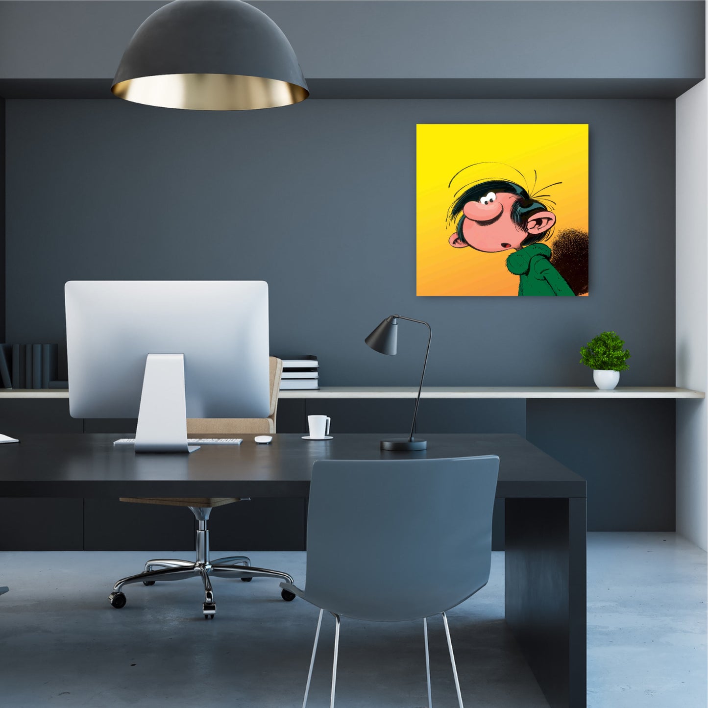Tableau Gaston Lagaffe 6 Gaston sur fond jaune