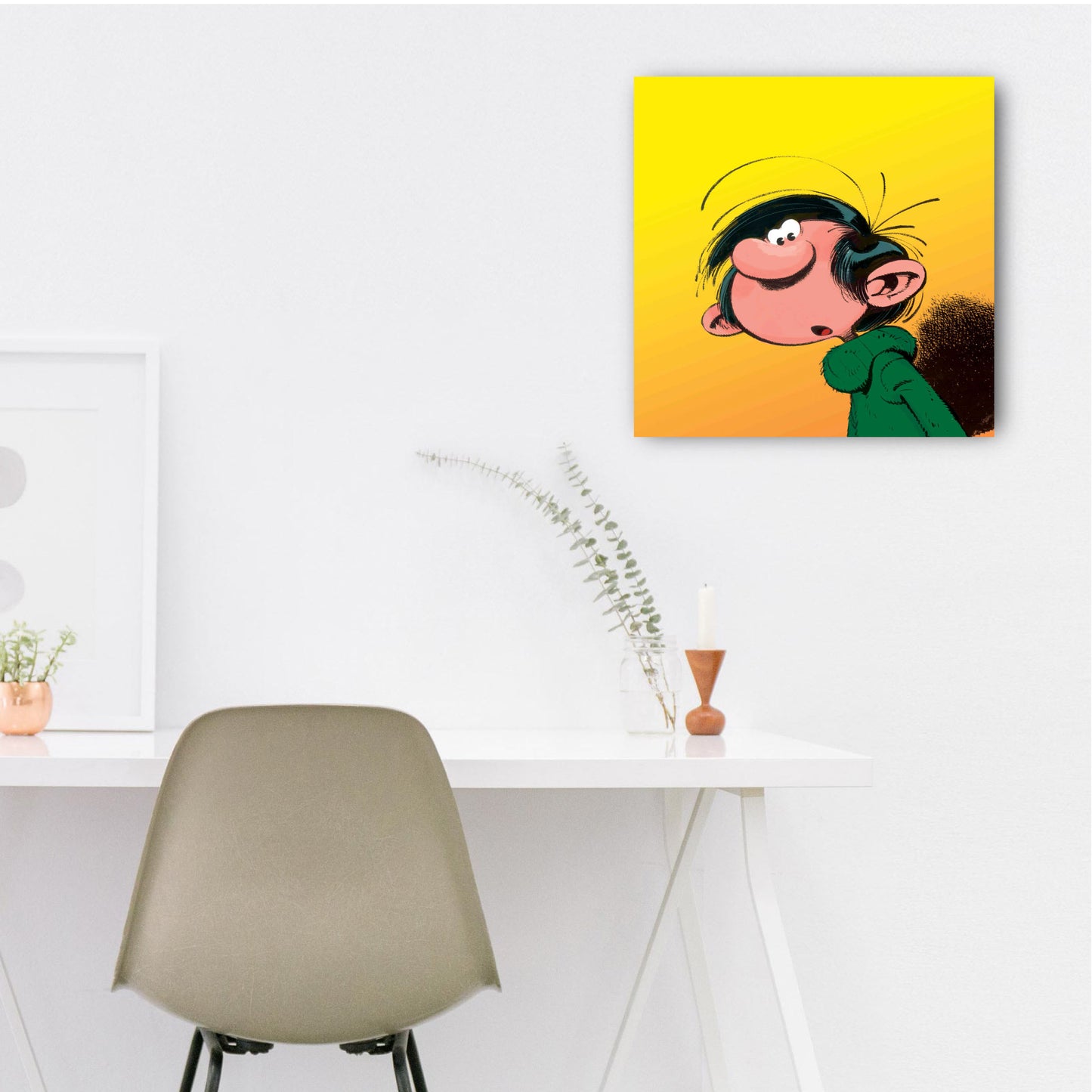 Tableau Gaston Lagaffe 6 Gaston sur fond jaune