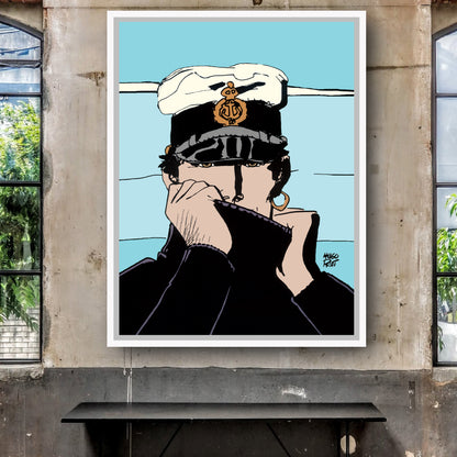 Tableau Corto Maltese 6 Portrait bleu ciel