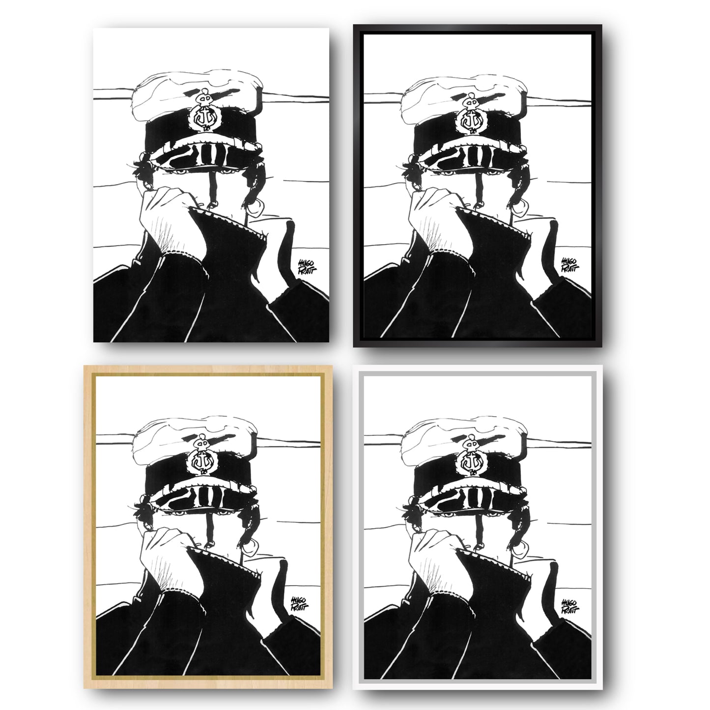 Tableau Corto Maltese 2 Portrait noir et blanc