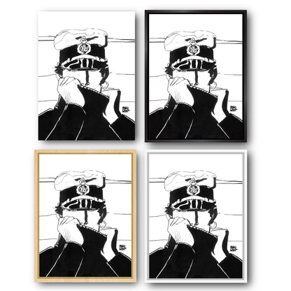 Tableau Corto Maltese 2 Portrait noir et blanc