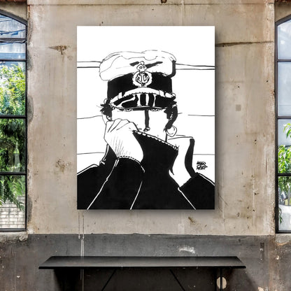 Tableau Corto Maltese 2 Portrait noir et blanc