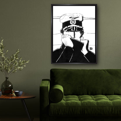 Tableau Corto Maltese 2 Portrait noir et blanc